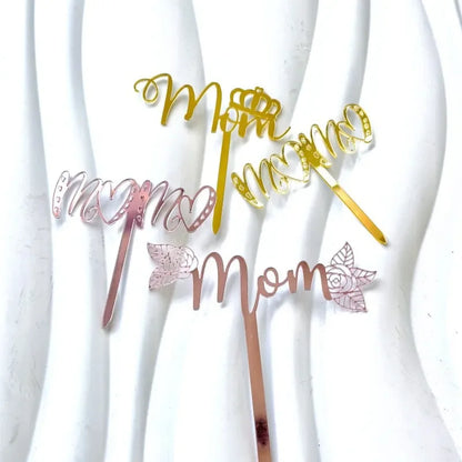 New Happy Mother's Day Birthday Cake Topper Gold High-grade Acrylic MOM Party Cake Toppers Mother's Day Gifts Dessert Decoration