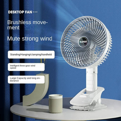 Portable Clip Fan USB Rechargeable 3-gears Wireless Electric Handheld Fan Clip Circulator Cooling Fan For Camping Desktop Office