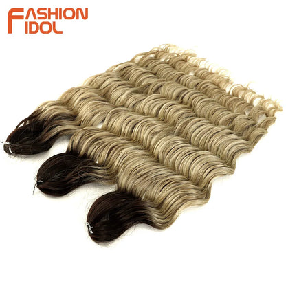 FASHION IDOL 24Inch Crochet Hair Synthetic Water Wave Braiding Hair Extensions Ombre Rainbow color Fake Hair Deep Wave Curl Hair