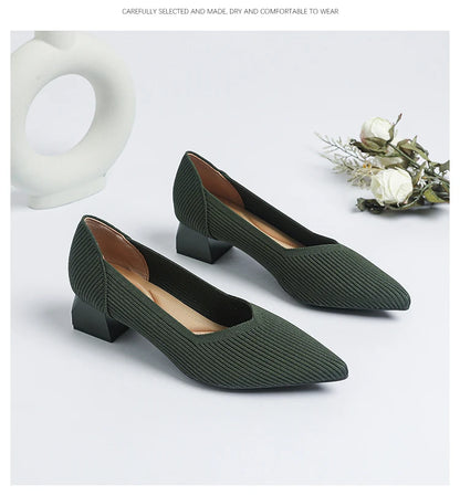 2025 New Women's High Heels Large 42/43 Fashion Pointed Anti slip Rubber Bottom Knitted Breathable Shoes