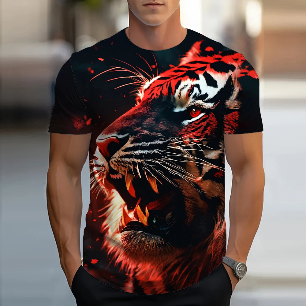 Lion Animal Pattern 3D Print T-Shirts Men Streetwear Hip Hop Short Sleeve T Shirt Oversized Tees Harajuku Y2k Tops Kids Clothing