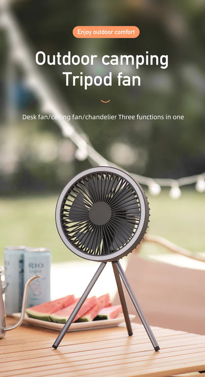 DQ212 Air Cooling Fan USB Chargeable Desk Tripod Stand with Night Light Portable Outdoor Camping Ceiling Fan Home Appliances