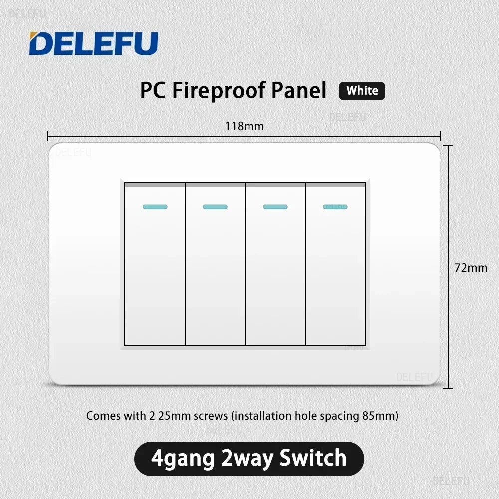 DELEFU White Retardant PC Israel USB Type C Fast Charging Wall Socket Light Tuya Wifi Smart Switch Sat TV Tel Doorbell Curtain