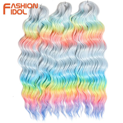 Anna 24 Inch Synthetic Hair Water Wave Braiding Hair Extensions Ombre Blonde Deep Wave Afro Curl Twist Crochet Hair for Women