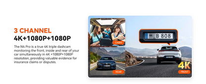 3 Channel Car DVR UHD 4K 3-Lens Inside Vehicle Dash Cam Three Way Camera DVRs Recorder Video Registrator GPS Dashcam Camcorder