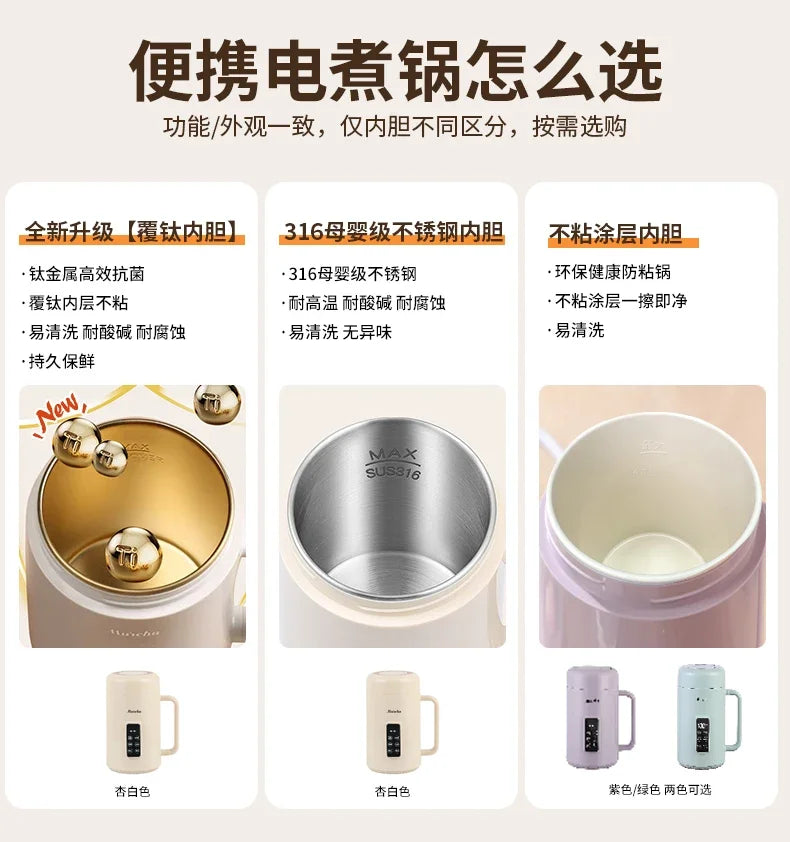 1pcs Automatic Portable Electric Cooking Pot Small Instant Noodle Pot Dormitory Multifunctional Integrated Pot