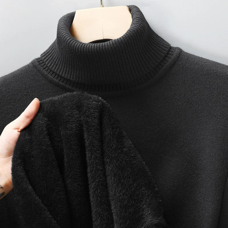 Sweatwear Mens Anti-pilling High Quality Knitted Turtleneck Sweater Slim Fit Long Sleeve Pullover Solid Color Trend Men Clothing