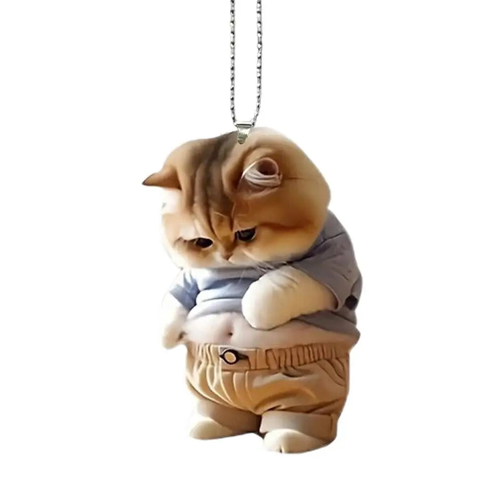 Fat Puppy Keychain 2D Flat Acrylic Cartoon Dog Ornament Car Mirror Backpacks Hanging Pendant For Home Decor