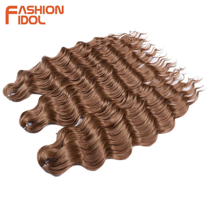 FASHION IDOL 24Inch Crochet Hair Synthetic Water Wave Braiding Hair Extensions Ombre Rainbow color Fake Hair Deep Wave Curl Hair