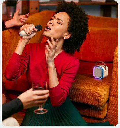 New Portable Bluetooth K12 Karaoke Machine Speaker With 1-2 Wireless Microphones HiFi Singing Family Loudspeaker Children's Gift