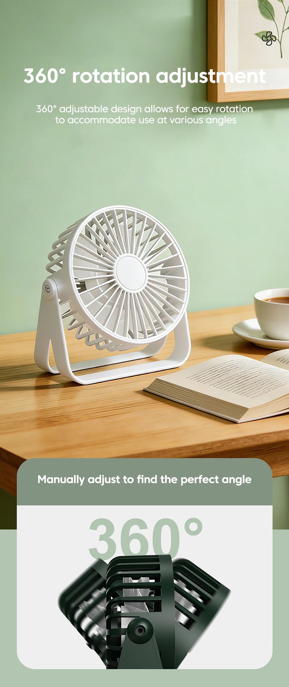 Mini USB Desktop Fan Lightweight Adjustable Summer Silent Electric Fans For Home Office Student Dormitory Outdoor Camping Travel