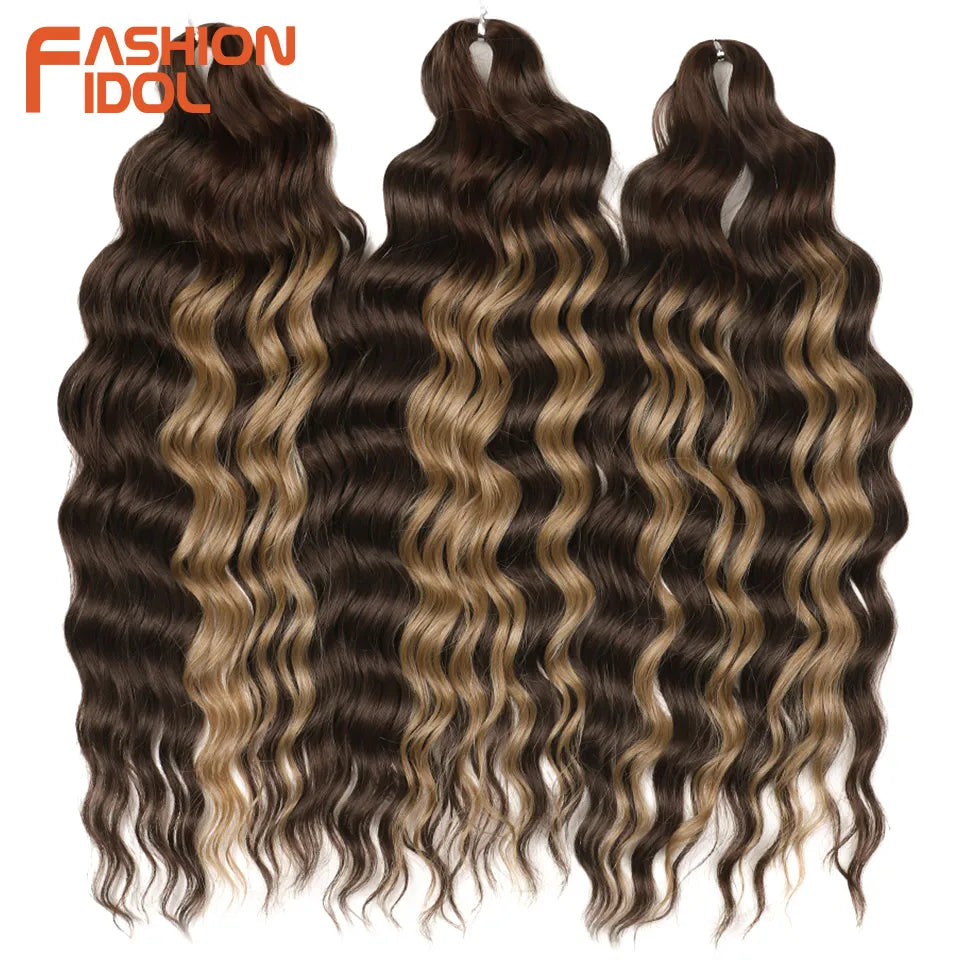 Anna 24 Inch Synthetic Hair Water Wave Braiding Hair Extensions Ombre Blonde Deep Wave Afro Curl Twist Crochet Hair for Women