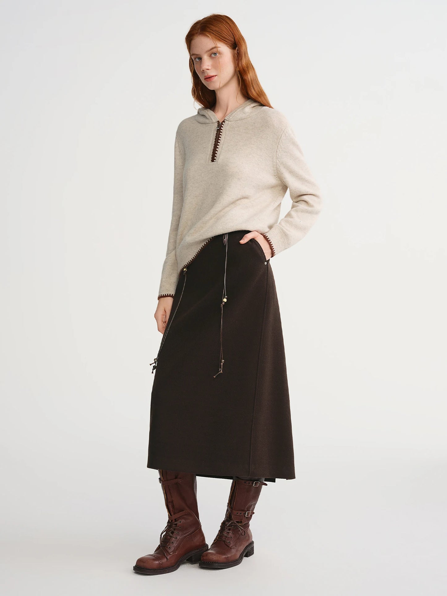 DUSHU Classic Long and Short Elastic Waist A-line Skirt 2025 Winter Skirt for Women Solid Simple Commuting Office Ladies College
