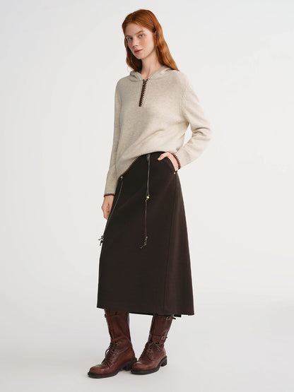 DUSHU Classic Long and Short Elastic Waist A-line Skirt 2025 Winter Skirt for Women Solid Simple Commuting Office Ladies College