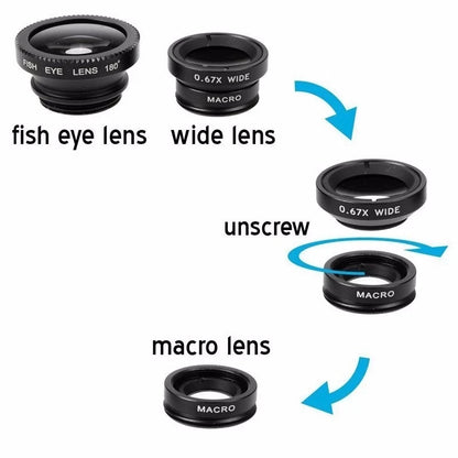 1 Set 3In1 Mobile Phone Fish Eye+Wide Angle+Macro Lightweight Camera Lens For Universal Cell Phone