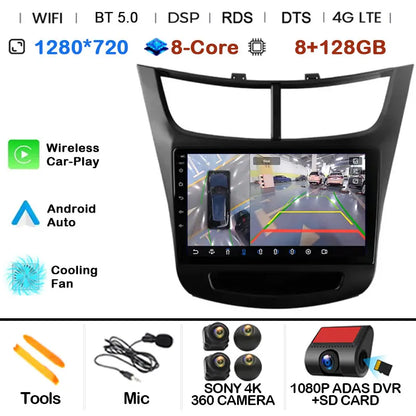 For Chevrolet Sail aveo 2015 2016 2017 2018 2019 2020 2022 carplay Android 15 DSP 2 din 4G NET Car Radio Multimedia Video Player