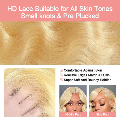 613 Lace Front Wig Human Hair 13x6 Blonde Human Hair Wigs 300% Density Body Wave Lace Front Wigs Human Hair Pre Plucked 46 Inch