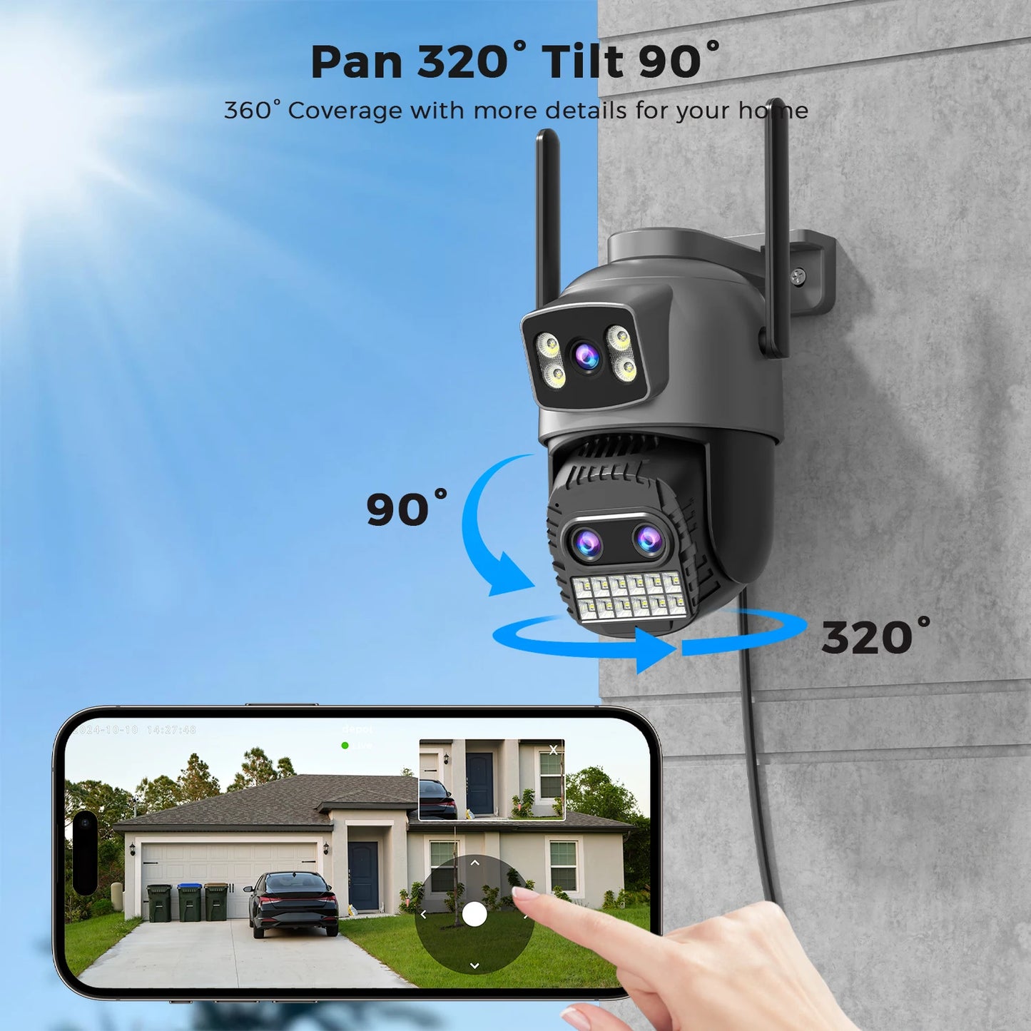 BESDER 15MP Wifi Camera Outdoor Dual Screen 10X Digital Zoom CCTV Video Surveillance Cam PTZ 8MP Security IP Camera O-Kam Pro