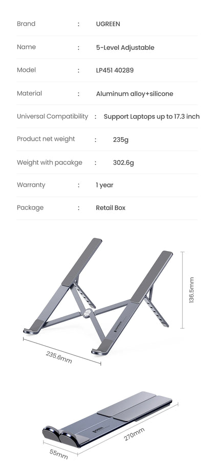 UGREEN Laptop Stand For Macbook Air Pro Foldable Aluminum Vertical Notebook Stand Laptop Support Macbook Pro Tablet Phone Stand