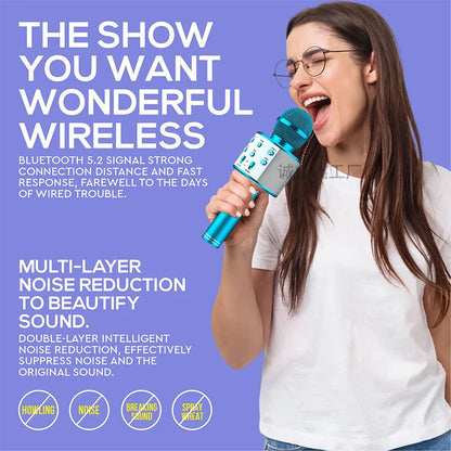 Karaoke Microphone for Kids & Adults  Bluetooth Singing Mic Echo Effect, Built-in Speaker Portable for Party Travel Gifts