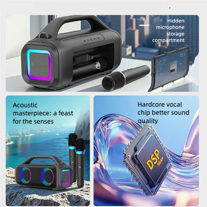 Karaoke Machine for Adults, Portable Bluetooth Speaker with 2 Wireless Microphones, Portable PA System with Disco Lights