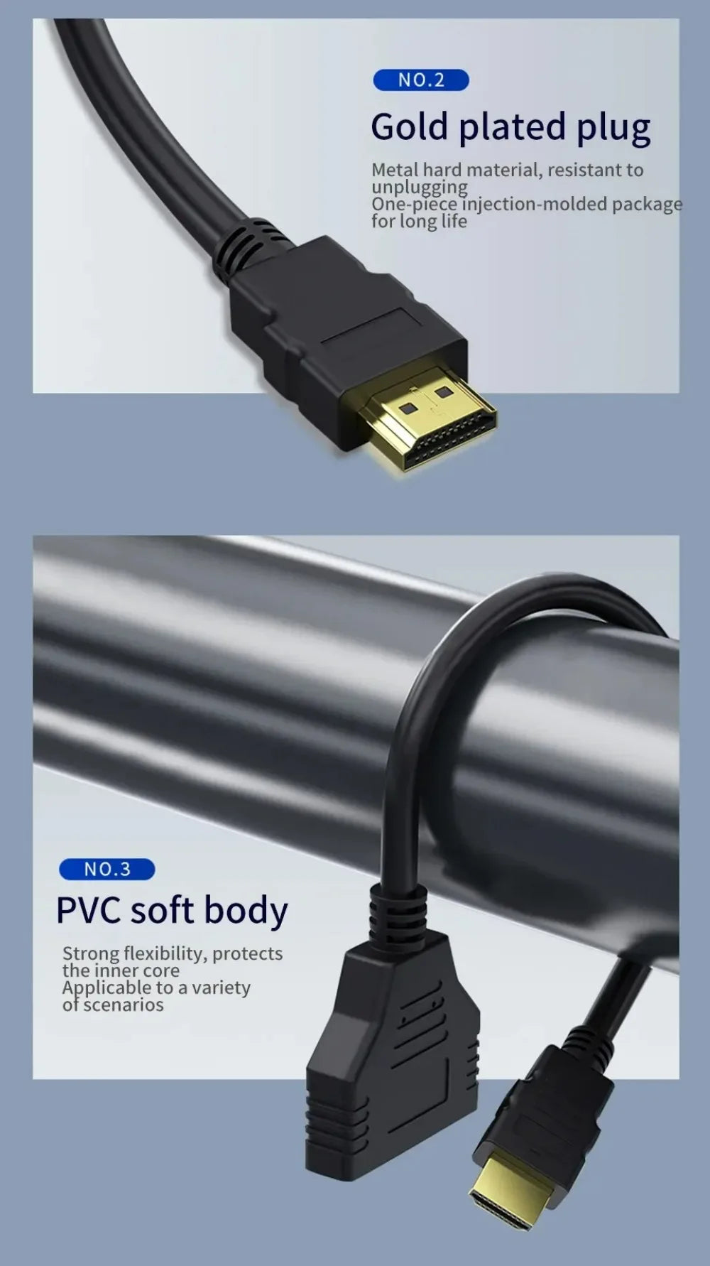 1 in 2 Splitter HD Male To 2 Female Cable 1080P HDTV Splitter Adapter Male To 2 Female Head Adapter HDTV Conversion Cable 30CM