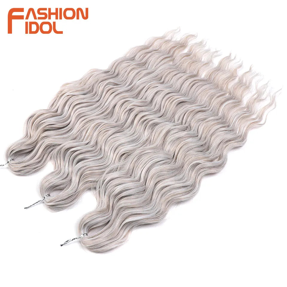 FASHION IDOL 24Inch Crochet Hair Synthetic Water Wave Braiding Hair Extensions Ombre Rainbow color Fake Hair Deep Wave Curl Hair