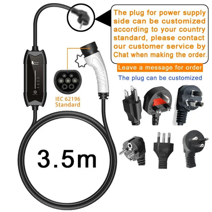 feyree EV Charger Type2 16A 3.5KW 1Phase GB/T / Type1 Current Adjustable 3.5m Cable Portable Charging Box for Electric Vehicle