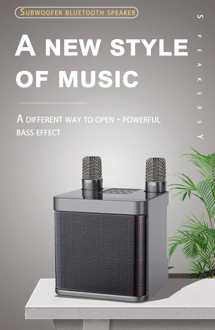 Karaoke Machine With 2 Wireless Dual Microphones Portable Boombox AUX TF Card U Disk Player Voice Changer For Party