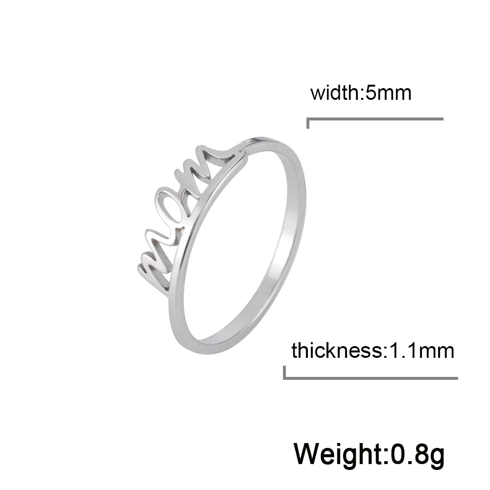 Skyrim Letter Mom Ring Women's Stainless Steel Minimalist Finger Rings 2026 New Fashion Jewelry Mother's Day Gift Wholesale