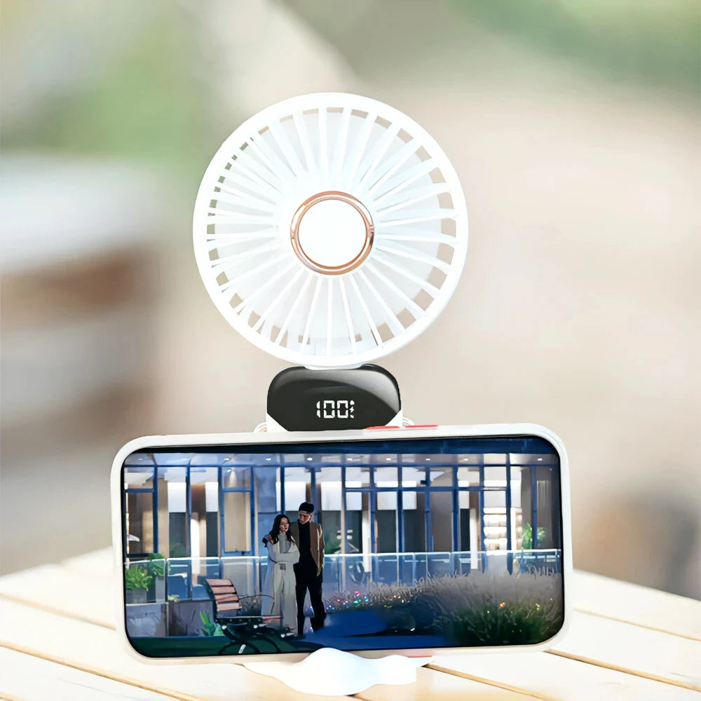 3-in-1 10000mAh Foldable USB Fan with Phone Holder - Portable Handheld & Desk Cooler w/ 360° Cooling