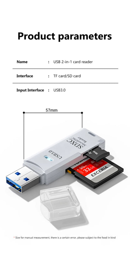 2 In 1 High Speed USB 3.0 2.0 Micro SD TF Card Reader Adapter Data Transmission up to 5Gbps Compatibility Multiple for PC Laptop