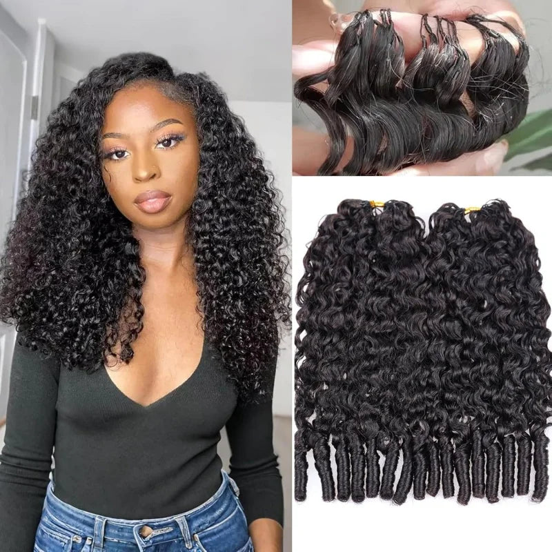 Burmese Curly Crochet Human Hair Pre Looped Deep Wave Human Hair Crochet Miracle Knots Feathered Human Crochet Hair Extensions