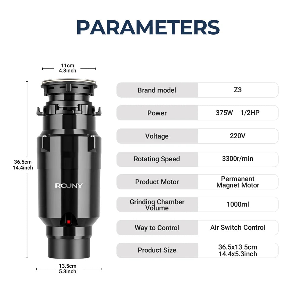 Continuous Feed Garbage Disposal with Sound Reduction,1/2 HP Food Waste Disposer with Stainless Steel Grinding System
