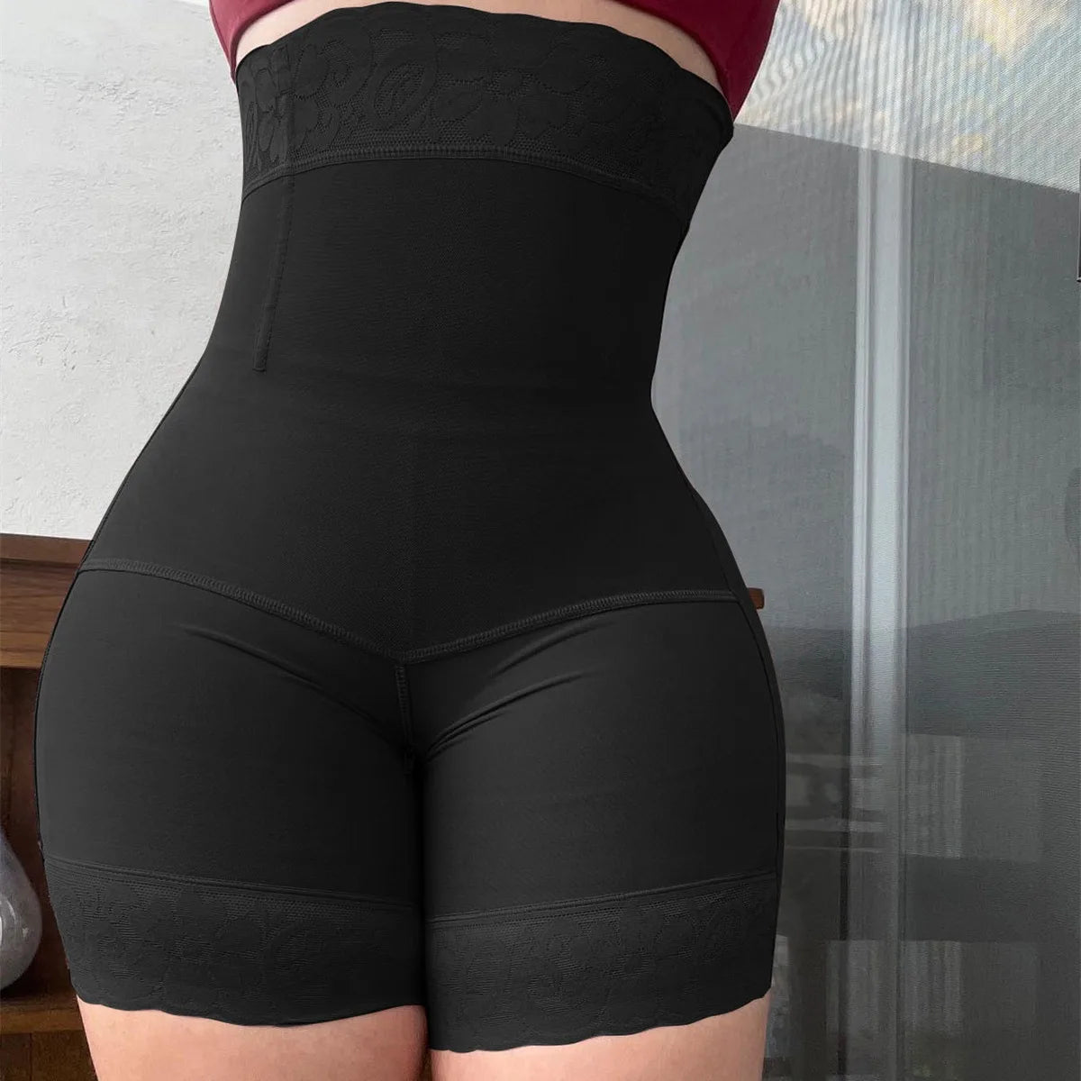 Cross border lace high waisted body shaping pants with zipper, waist cinching and hip lifting pants, waist cinching and body sha