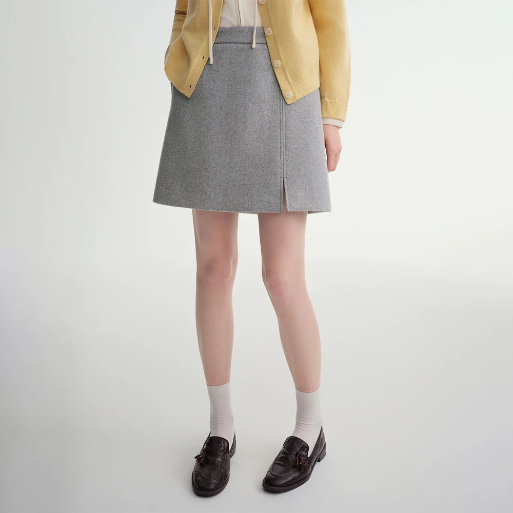 DUSHU Classic Long and Short Elastic Waist A-line Skirt 2025 Winter Skirt for Women Solid Simple Commuting Office Ladies College