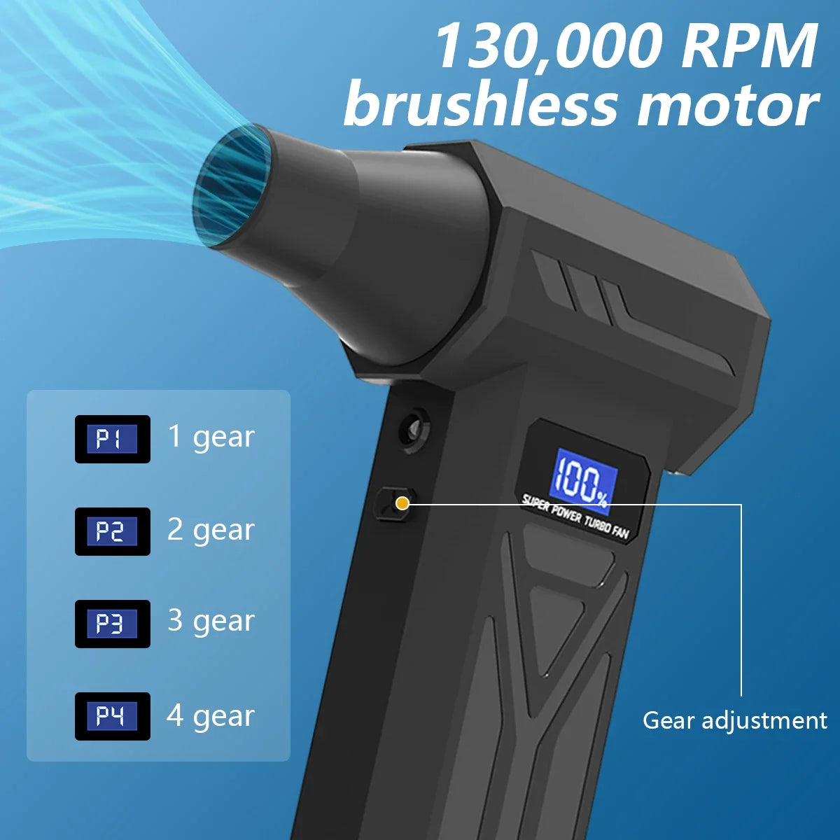 New P70 Air Blower 110000Rpm 4 Gear Adjustable Turbo Blower Jet With Led Light Battery Display Cordless Compressed Air Duster
