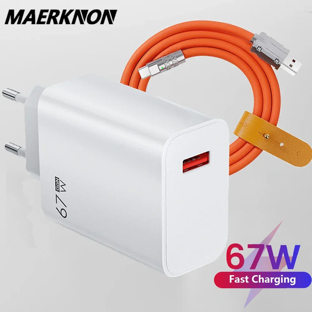 Total 67W USB GaN Charger Fast Charging Wall Phone Adapter 6A USB to TypeC Cable Quick Charge 3.0 Plug For iPhone Samsung Xiaomi