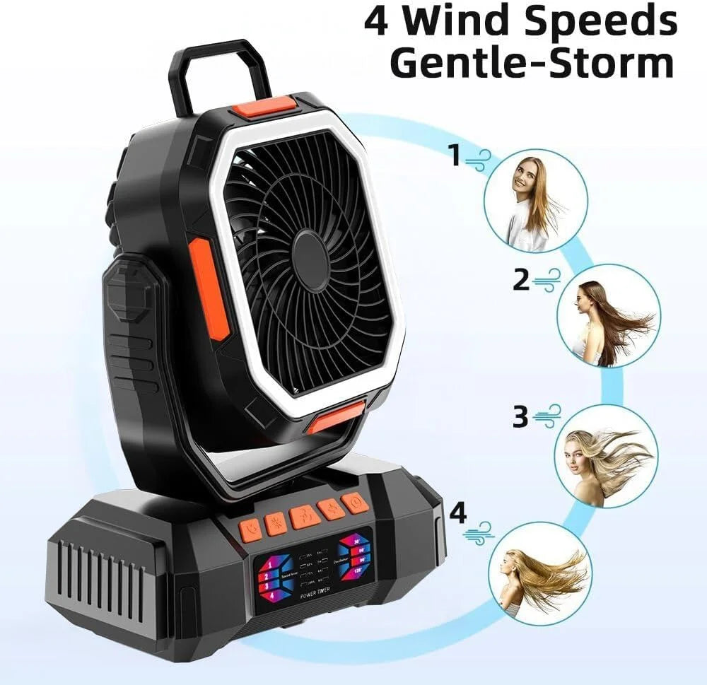 Portable Camping Fan with 40000mAh Battery Powerful Wind Stepless Speed Regulation and Fast Charging Outdoor Camping Essentials