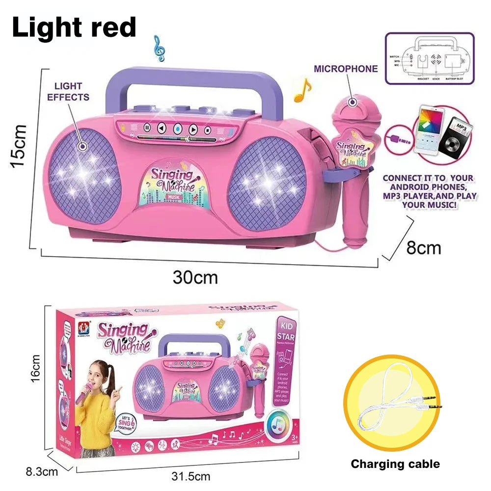 Kid Karaoke Singing Machine with Microphone Portable Musical Instrument with Light Educational Toy Girl Boy Party Birthday Gift