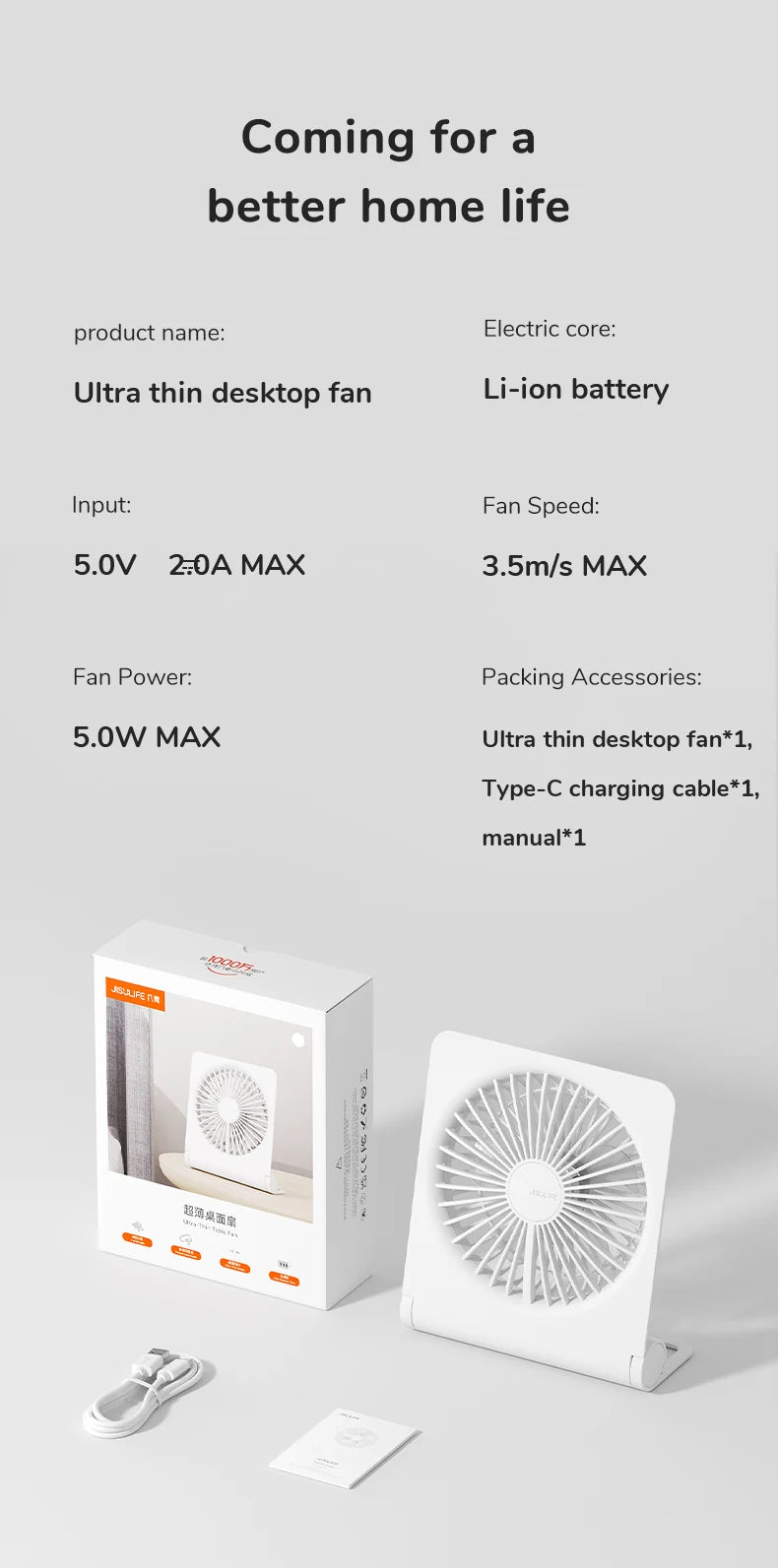 JISULIFE Mini Portable Fan Desktop Fan USB Charging Quiet Foldable Hanging Standing Cooling Fan for Travel Office Home