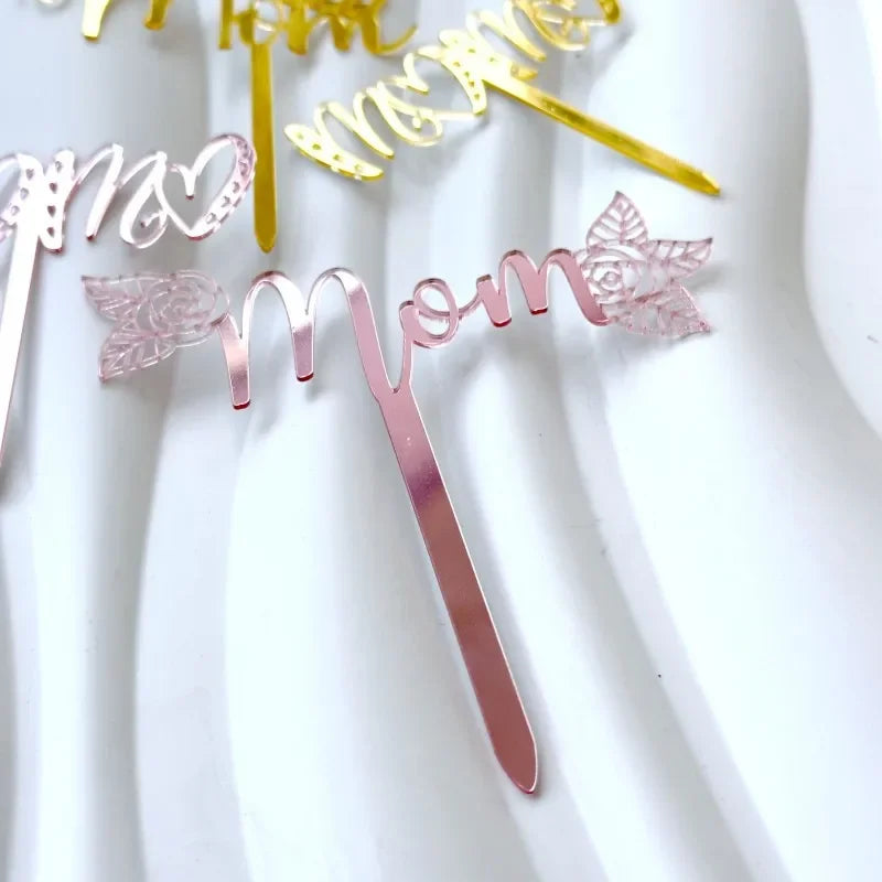 New Happy Mother's Day Birthday Cake Topper Gold High-grade Acrylic MOM Party Cake Toppers Mother's Day Gifts Dessert Decoration