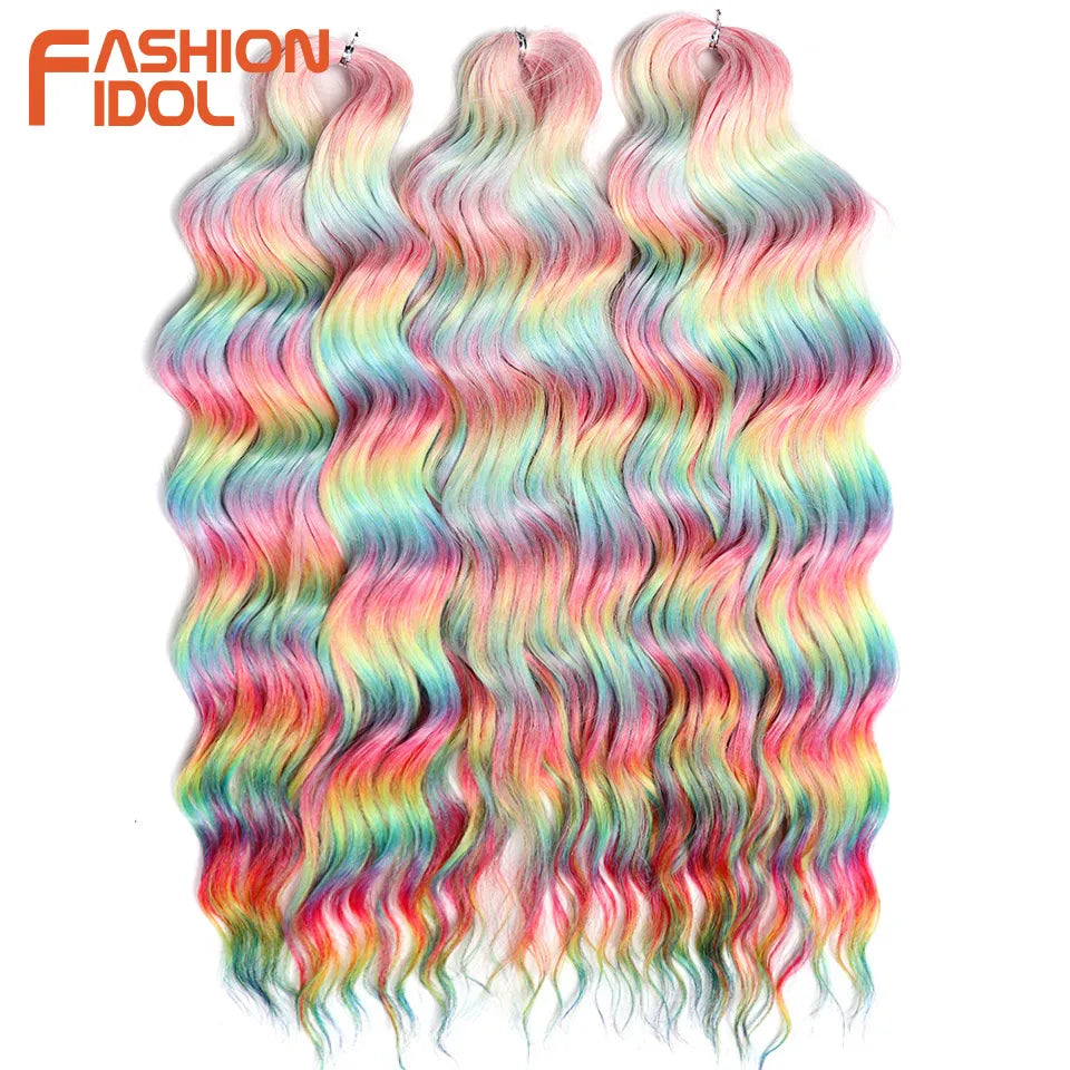 Anna 24 Inch Synthetic Hair Water Wave Braiding Hair Extensions Ombre Blonde Deep Wave Afro Curl Twist Crochet Hair for Women