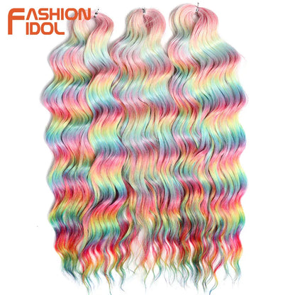 Anna 24 Inch Synthetic Hair Water Wave Braiding Hair Extensions Ombre Blonde Deep Wave Afro Curl Twist Crochet Hair for Women