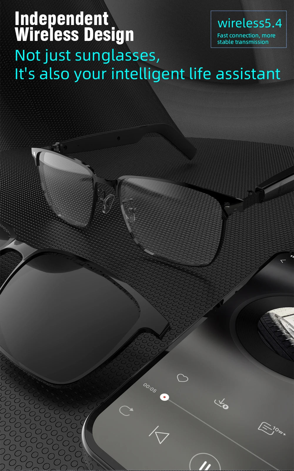 SG-20 Pro 2-in-1 TWS Daily Wear Smart Glasses Bluetooth Audio, Voice Assistant, Lightweight Design 9D
