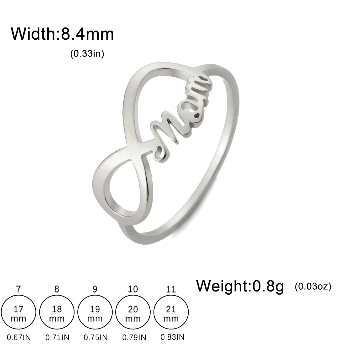 COOLTIME MOM Letters Infinite Love Symbol Ring Mum Women Stainless Steel Finger Ring Fashion Jewelry Mother's Day Gift Wholesale
