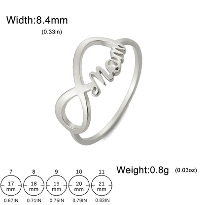 COOLTIME MOM Letters Infinite Love Symbol Ring Mum Women Stainless Steel Finger Ring Fashion Jewelry Mother's Day Gift Wholesale
