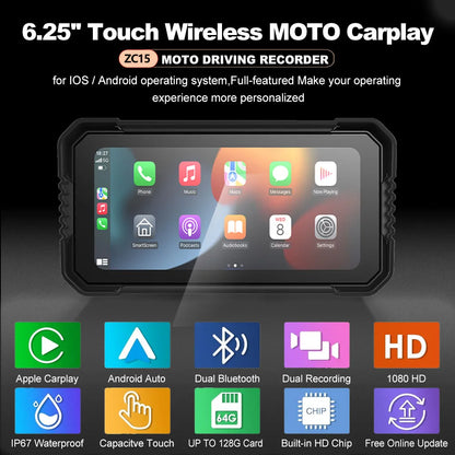 BEPOCAM 5"/6.25" Motorcycle GPS Navigation DVR Carplay Screen for Moto Dual Cameras Drive Recorder IPX7 Waterproof Moto Monitor
