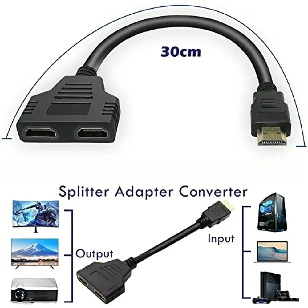 1 in 2 Splitter HD Male To 2 Female Cable 1080P HDTV Splitter Adapter Male To 2 Female Head Adapter HDTV Conversion Cable 30CM