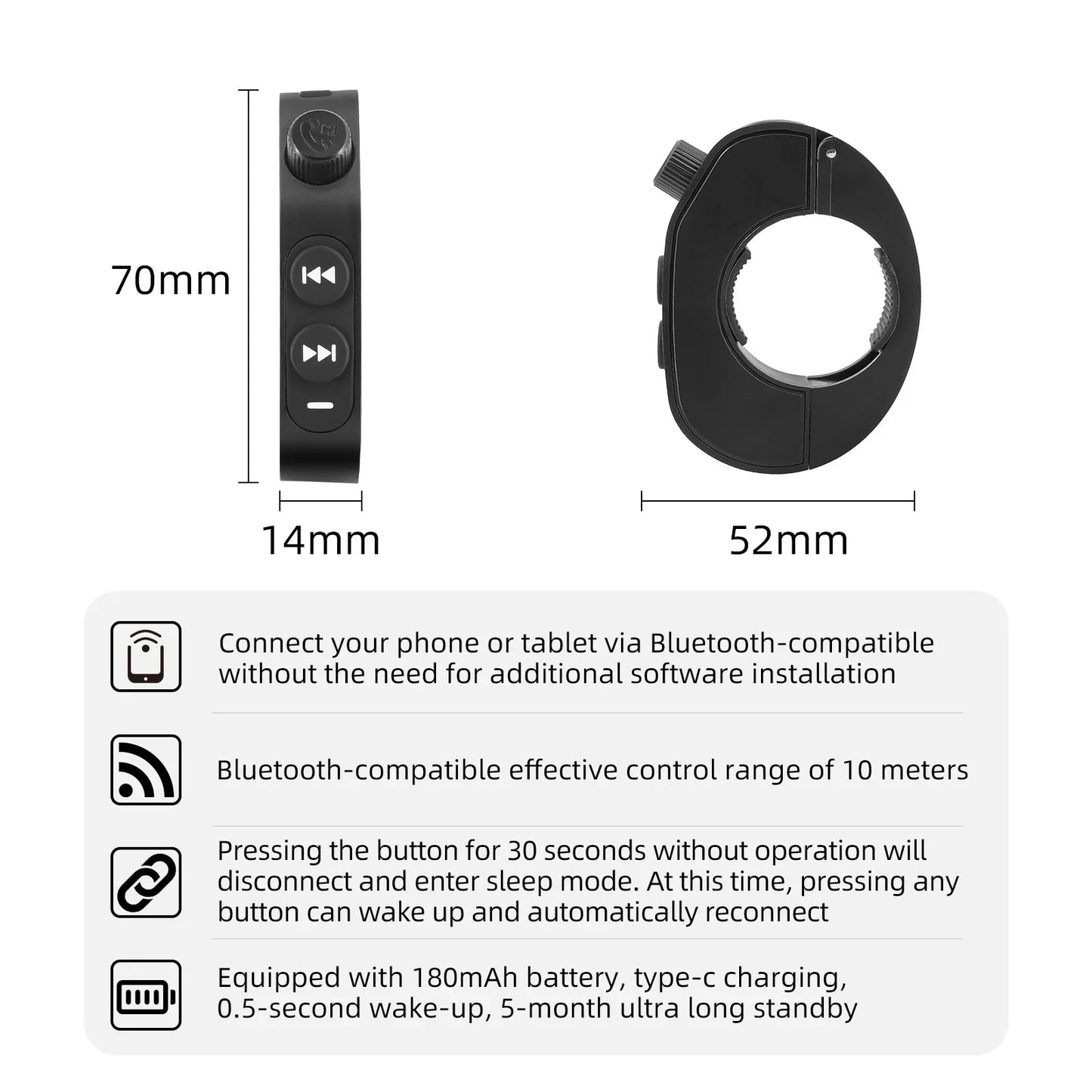 Bluetooth-compatible Wireless Smart Remote Wheels Switch Motorcycle Handlebar Media Controller Phone Remote For Cars Motorbikes